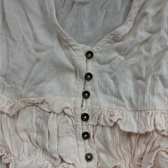 American Eagle Outfitters Pink-Cream Button-Down Blouse - Picture 3 of 3